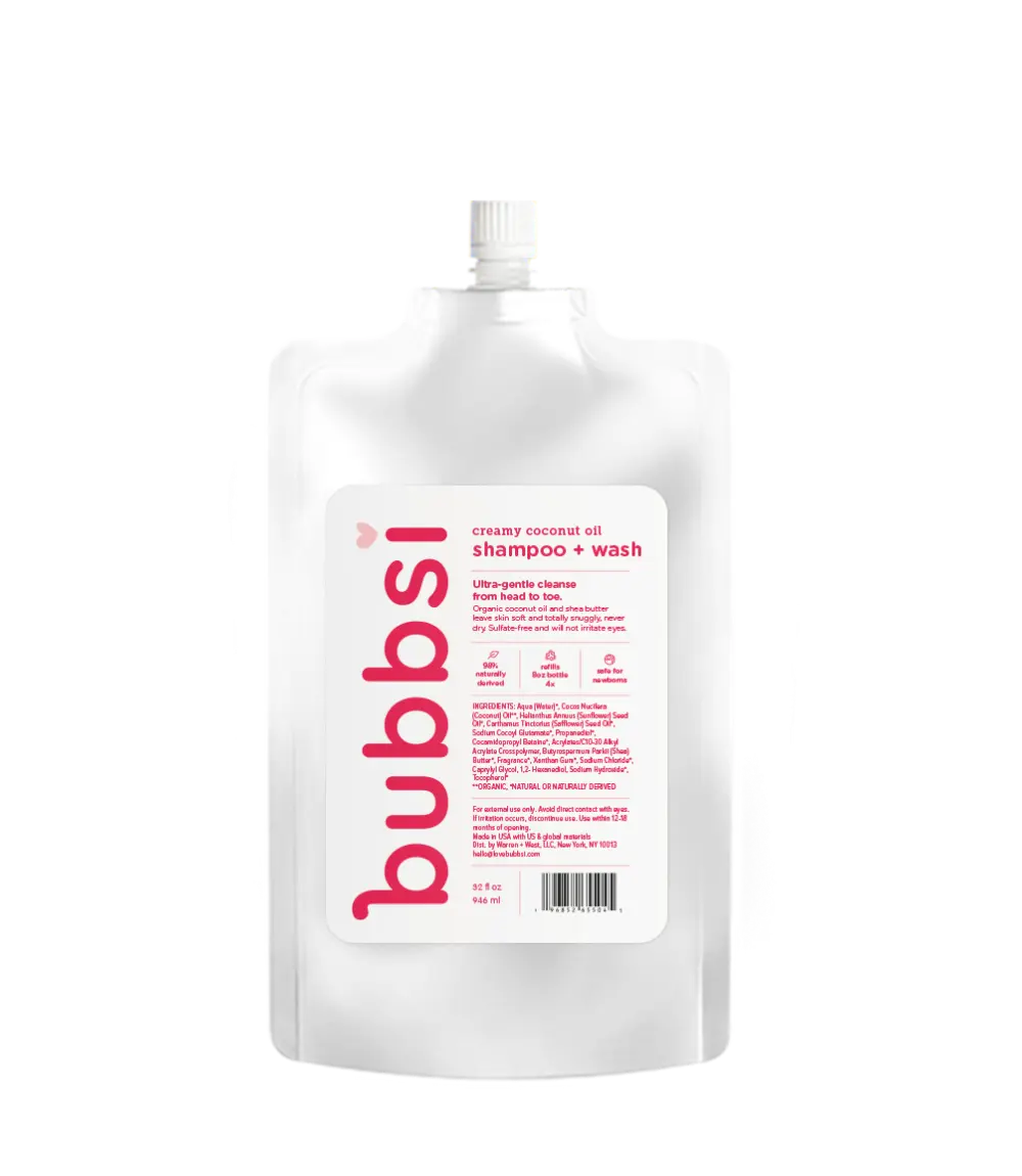 REFILL POUCH: Coconut Oil Creamy Shampoo & Body Wash | Gentle, Nourishing Head to Toe Cleanser | Will Not Irritate Eyes | 95% Naturally-Derived, Sulfate Free | Organic Coconut Oil, Shea Butter, Vitamin E | Light Coconut Vanilla Scent