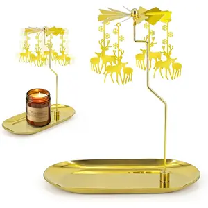 Carousel Candle Holder - Spinning Rotary Holder with Tray for Jar Candles Scented and Tea Lights, Unique Home Decor Gifts for Christmas Party, Valentine's Decor, Table Centerpiece(Reindeer)