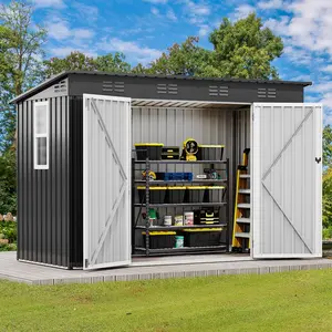 Yitahome 9.1x4.2ft Metal Outdoor Storage Shed with Window, Lockable Tool Storage Sheds, Oversized Steel Garden Sheds with Sloped Roof for Backyard, Patio, Garage, Lawn, Dark Gray