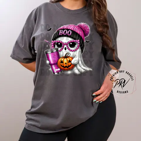 CUTE PINK BEENIE GHOST COMFORT COLORS  T SHIRT, GHOST  COMFORT COLORS T SHIRT, HALLOWEEN COMFORT COLORS T SHIRT, GRAPHIC T SHIRT, T SHIRT FOR WOMEN Cotton Womenswear T shirt , Casual  Top women s