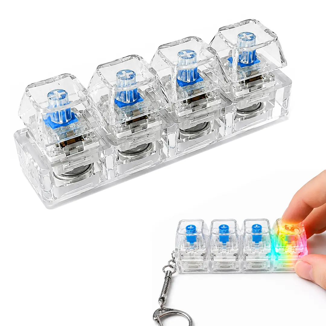 Stress-relieving Toy Mechanical Keyboard Compact Design with Crystal Keycaps LED Lights Transparent Acrylic Key Christmas giftchain Fidget Relief Fidgettoys