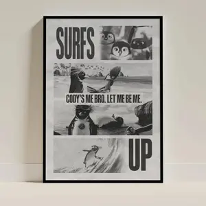Movie Print of Surf's Up Black and White Blue Yellow, Unframed Wall Art, Home Poster, Wall Decor, Colourful Home Decor