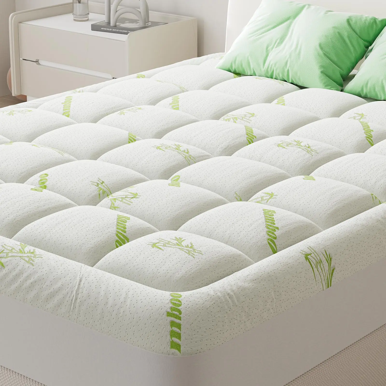 【Summer Sale】Bamboo Cooling  Mattress Topper Viscose Made from Bamboo Sheets Mattress Protector for Back Pain Relief Cooling for Hot Sleeping Poor Sleeper