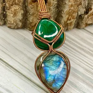 Malachite+Labradorite Stacked Copper Necklace