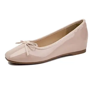 Women's Patent Leather Bow Ballet Flats, Casual Slip-On Flat Shoes for Daily Wear