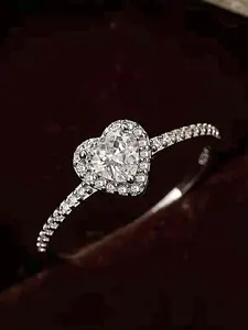 Women's S925 Silver Heart-Shaped Cubic Zirconia Ring, Statement Wedding Rings, Wedding Engagement Ring, Unique Design Jewelry Gift for Women, Elegant Female Accessory for Daily Wear, Elegant Everyday Ring, Bridal Rings