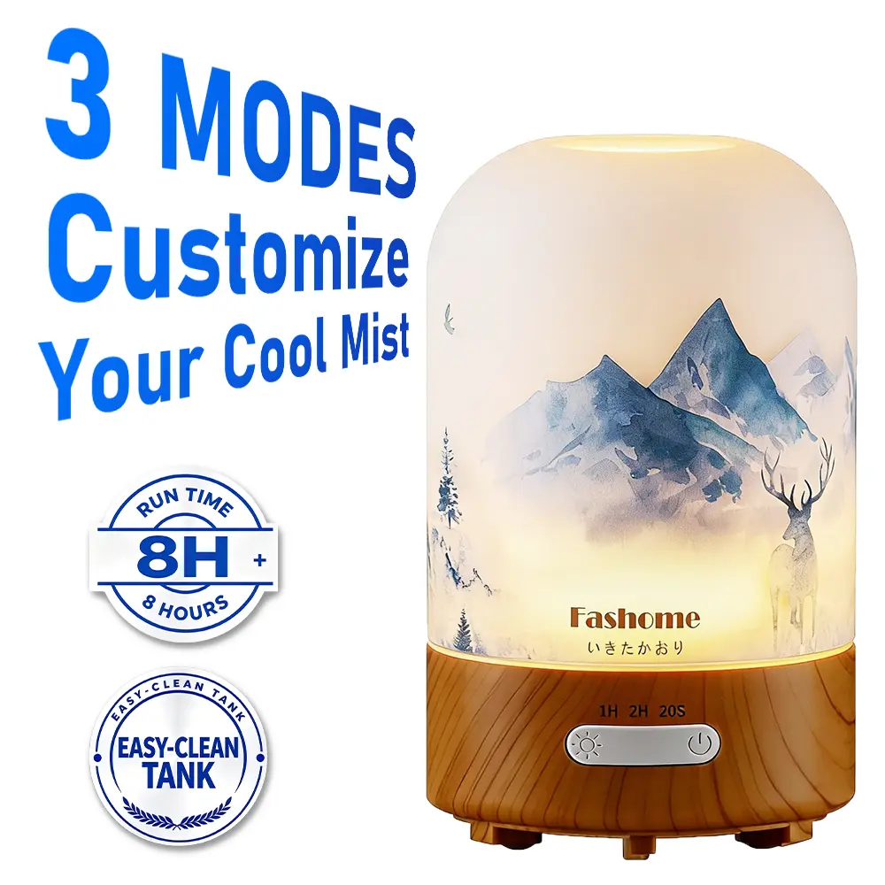 Fashome Handcrafted Glass Essential Oil Diffuser, 100ml Ultrasonic Aromatherapy Diffuser with 3 Mist Levels & 3 Timer Modes, 8H Runtime, Auto Shut-Off, Eye-Caring Light, BPA-Free, Ultra-Quiet for Home Office scent lead colorful