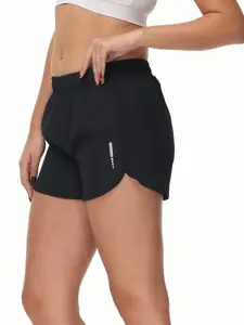 Women's Black Athletic Shorts, Elastic Waist, Side Slit Design, Lightweight Quick Dry Running, Workout & Fitness Shorts for Summer