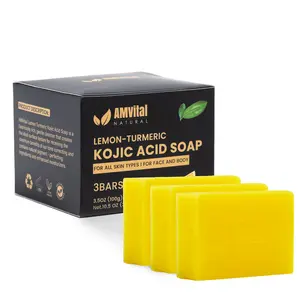 Lemon Turmeric Kojic Acid Soap Bar - 3-Pack Plant-Based Face & Body Bar Soap - Gentle Daily Soap for All Skin Types - Vegan Skincare Gift for Men & Women
