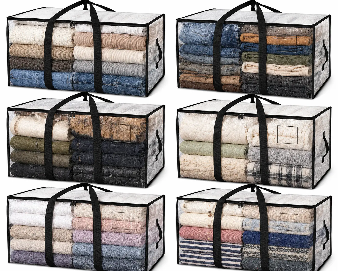 UNIQDESIGN Foldable Storage Bags 6-Pack Extra-Large Household Set - Oversized Zippered Organiser Totes with Handles, Ideal for Dorm Moves, Holiday Decor Storage