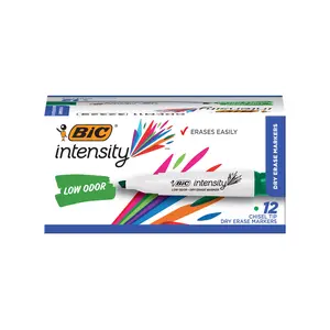 BIC Intensity Low Odor Dry Erase Marker, 12 Pack, Chisel Tip, Green, Erases Cleanly, Non-Toxic Markers