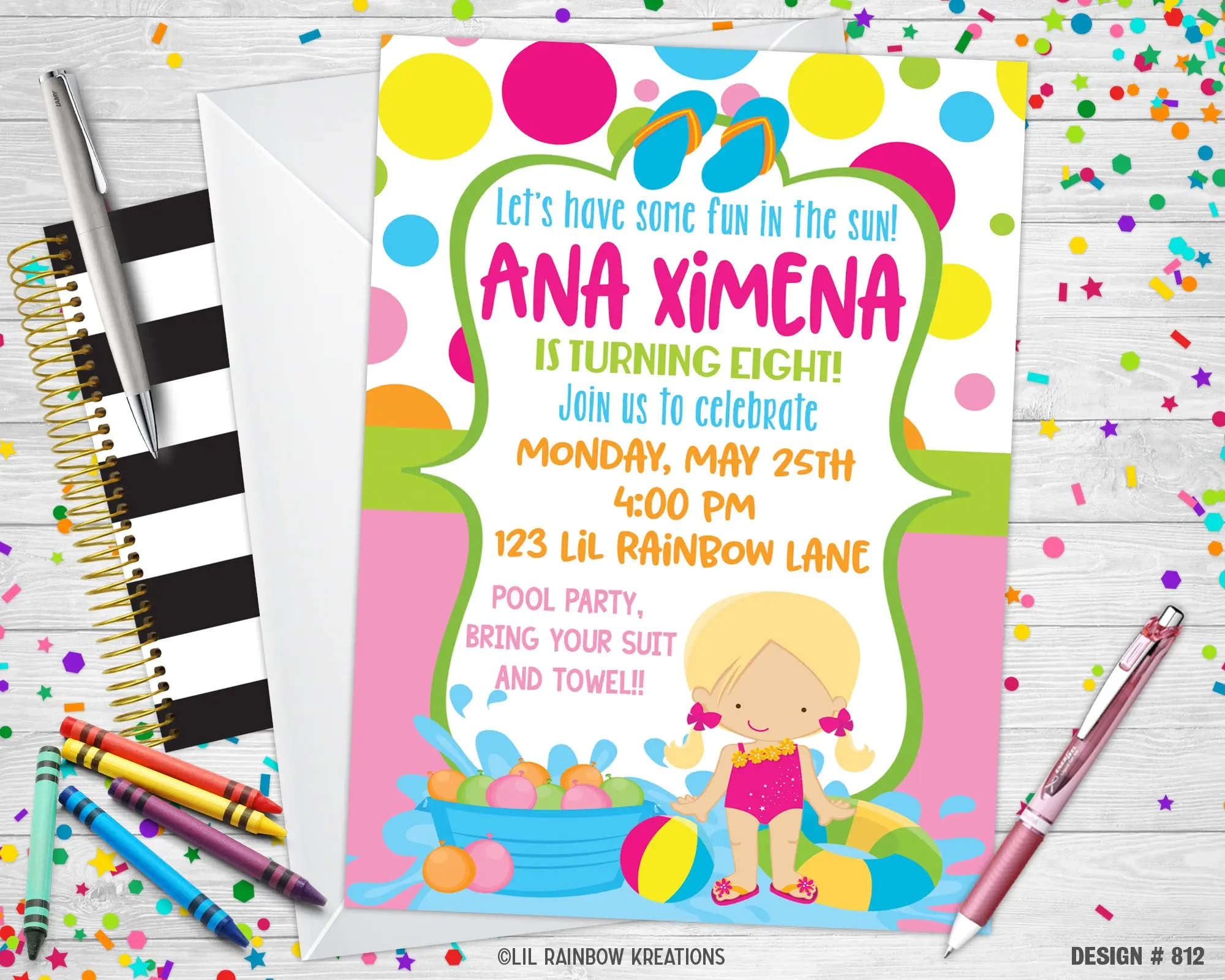 812 | Swimming Pool Party Invitation & Thank You Card
