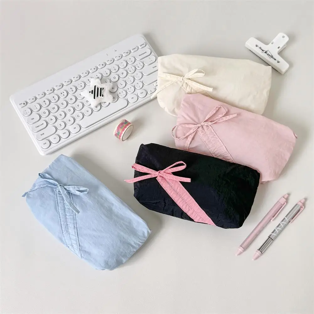 Soft Portable Pencil Case, 1 Count Cute Bow Design Stationery Bag with Zipper, Stationery Storage Bag for Office School Student