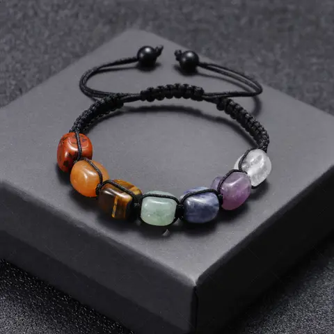 Seven Chakra Natural Stone Bracelet For Men And Women, Healing Jewelry, Adjustable Cord