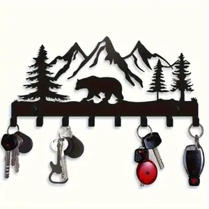 Cute Bear Shaped Wall Mounted Key Holder with Hooks for Keys Coats Hats Entryway Decor Home Office Organizer Space Saving Gift
