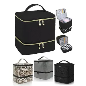 Portable Nail Polish Storage Bag, Dual-Layer Thickened Nail Set Organizer, Gel Nail Polish Carry Box, Holds Up to 30 Bottles, Makeup Storage Organizer, Travel Cosmetic BagGift