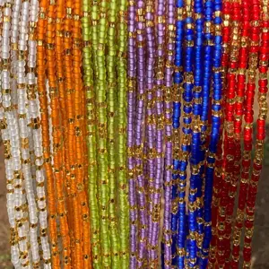 Frosted Glass Seed Waist Beads, Tie On, 50 Inches Length