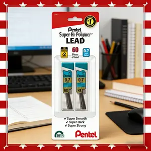 2 Pack 60 Count Pentel 0.7mm HB#2 Mechanical Pencil Lead Refill Black Super Hi Polymer Break Resistant