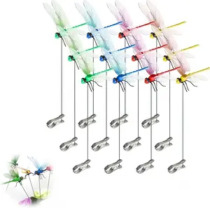 12 pcs Outdoor Fake Dragonfly Rod-Clip,Garden Metal bug repellent,3D Dragonfly Garden Decoration,Natural Organic Concept,Garden Bird and Fly Interfere Devices for Indoor and Garden,Creative Home Accessories Decorative Design Wall Decor