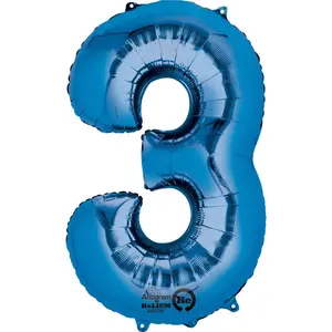Blue 3 Number Balloon 34''