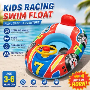 3-6 Years Old Kids Racing Inflatable Swim Seat, PVC Pool Float with Fixed Steering Wheel and Horn