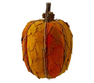 Northlight Harvest Pumpkin with Leaves & Pinecones 9.75"