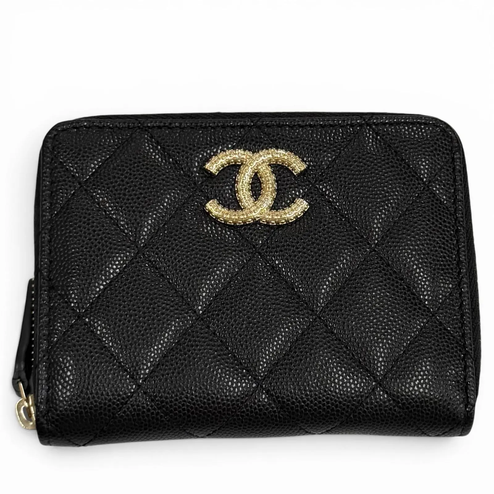 Pre-owned CHANEL Calfskin Small Leather Goods Caviar Leather Bifold Wallet