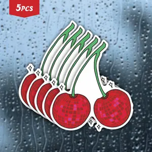 5Pcs Disco Ball Cherries Waterproof Vinyl Sticker, Self-Adhesive Decal, Suitable For Water Bottles, Laptops, Cars, Tablets, Ideal For Retro Lover s, Fruit Aesthetic Fans And Playful Personality Seekers
