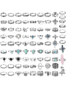 82 Pcs Vintage Silver Knuckle Rings Set for Women Teen Girls Bohemian Stackable Joint Finger Rings Retro Stone Crystal Stacking Midi Rings Fashion Rings Pack