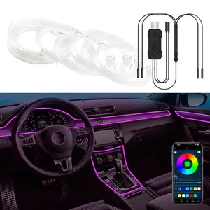 Car RGB Ambient LED Light Strip USB Fiber Optic Atmosphere Neon hidden type Light Strip Center Console Door Decoration Lamp Car Interior Lighting
