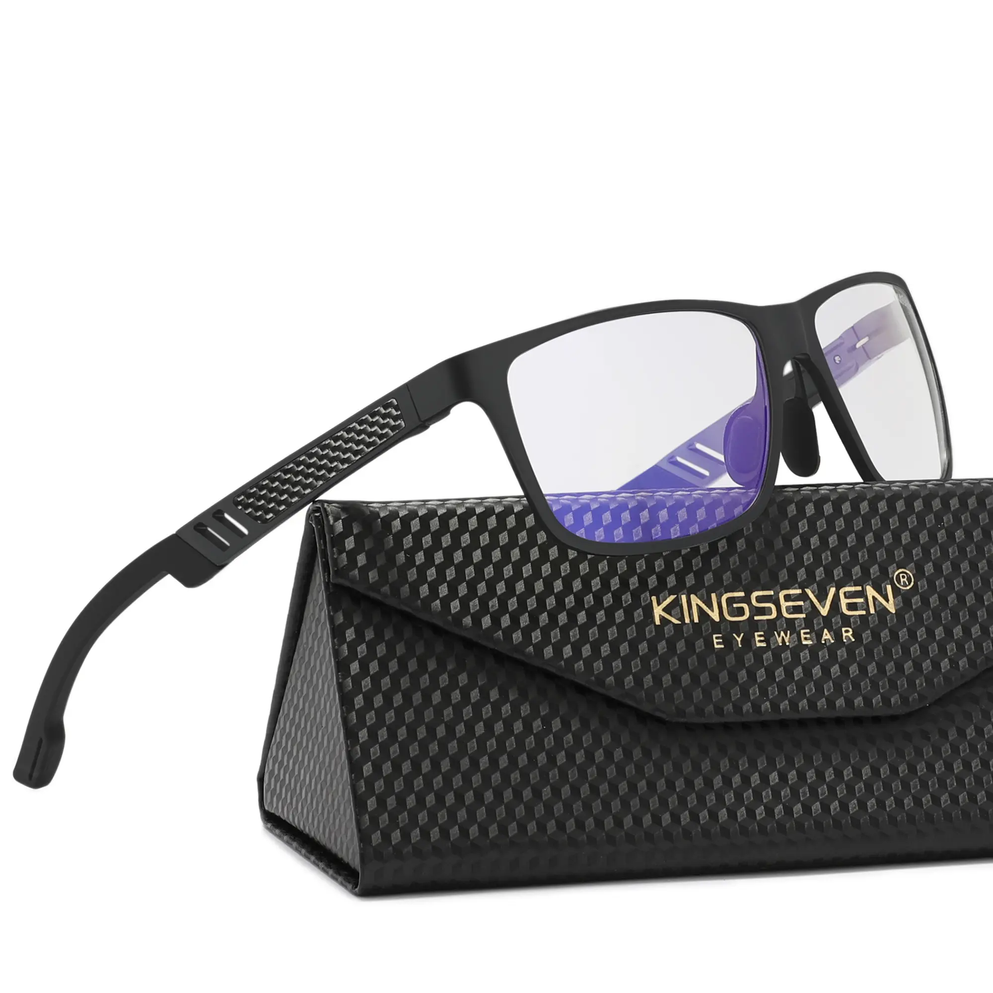 KINGSEVEN Unisex Full Rim Rectangular Blue Light Glasses, Polycarbonate Casual Comfortable Eyewear for Daily Home Use, 7180 Black-45 Black Frame, Casual Daily
