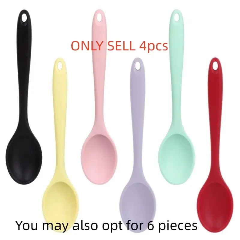 Multi-Color Silicone Spoon Set (4pcs or 6pcs), Cooking Spoons Set, Non-Stick Kitchen Utensils, Kitchen Gadget, Durable Kitchenware and Easy to Clean, Home Cooking & Camping Supplies
