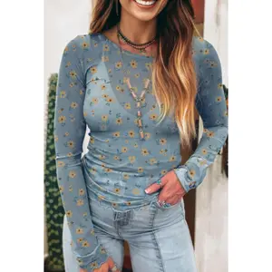 Blue Floral Sheer Top