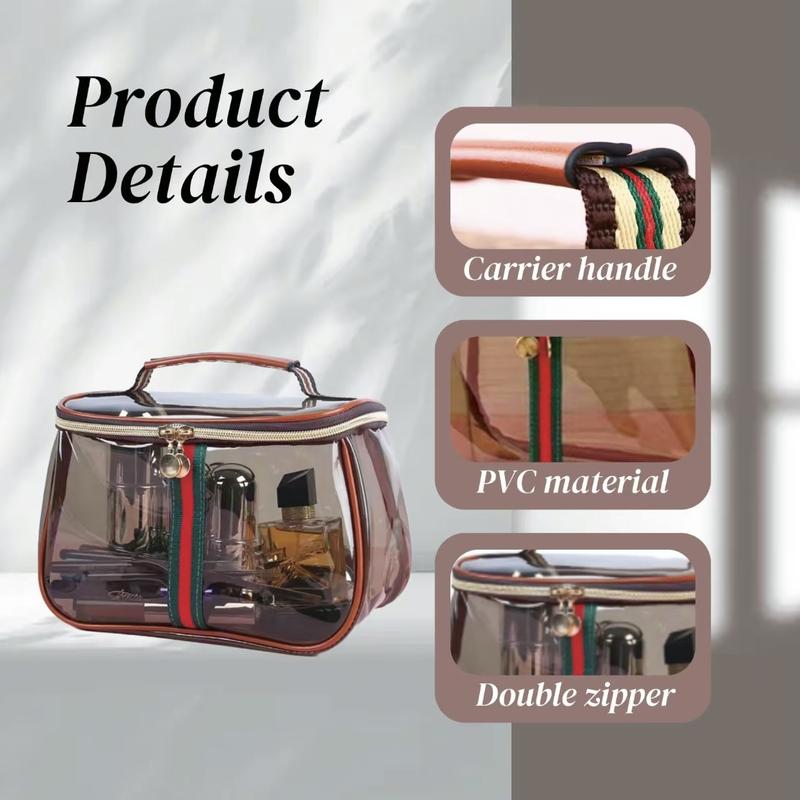 New Retro Vintage Vanity Bag, Capacity Makeup Organizer for Women, Ladies Travle Storage Case, Transparent Toiletry Bag, Portable Skincare Storage Case (Brown)
