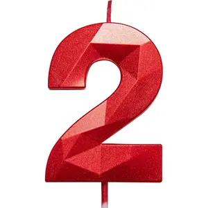 2.75in Tall 3D  Shape Bright Red 2 Candles, Red Color Happy Birthday Cake Toppers Decorating and Celebrating for Adults/ Party/Family Baking (Bright Red  Shaped 2.75in Number 2)
