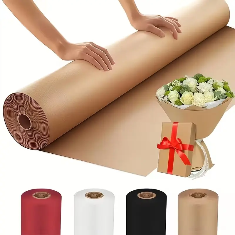 90GSM Kraft Wrapping Paper Roll Thick Brown Gift Wrapping Paper for Present Packaging Premium Craft Paper Roll for DIY Projects Arts Crafts Party Supplies Wedding Packaging Christmas Decoration and Office Use
