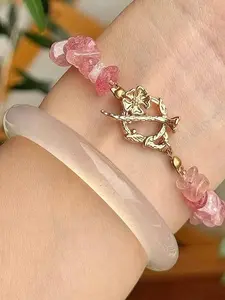 Healing Strawberry Rose Quartz Crystal Bracelet – Handmade Jewelry Bracelet- Stainless Steel Charm hand Hook ClaspEnergy & Balance - Natural crystal bangle for Love and Positive energy