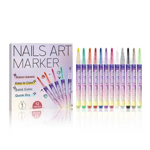 12 Colors Nail Art Pens Set, 0.7MM Quick-dry Nail Art Markers, Multi Purpose Acrylic Paint Pens Kit for Drawing & Home Salon Nail DIY