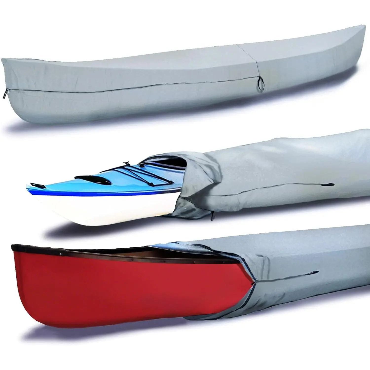 Waterproof Canoe & Kayak Cover, UV Resistant Marine Grade Polyester, Fits 13-14 ft Length, 110" Girth, Gray
