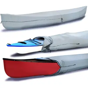 Waterproof Canoe & Kayak Cover, UV Resistant Marine Grade Polyester, Fits 13-14 ft Length, 110" Girth, Gray