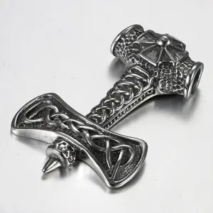 OIDEA Men's Stainless Steel Vintage Gothic Viking Thor's Hammer Cross Pendant Necklace, 22-Inch Chain