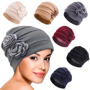 6PCS Floral Pleated Turban Hats for Women - Soft, Breathable Elastic Head Wraps Stylish Chemo Caps Sleep Caps for All Occasions,Versatile Hair Wraps Fashion Accessory Breathable