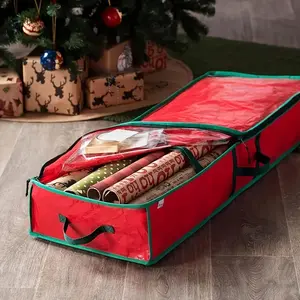 40-Inch Heavy-Duty Christmas Tree Storage Bag, Gift Wrap Organizer with Dustproof, Waterproof, Sun-Resistant 600D Polyester + Reinforced Handles, Foldable Dual-Zipper Design for Artificial Trees and Under-Bed Storage - Red, Collapsible Storage Organizer