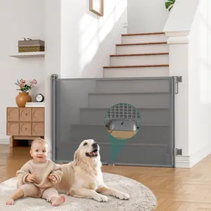 Retractable Baby Gates Extra Wide, 55" Wide x 34" Tall Dog Gates for Stairs, Indoor/Outdoor Child Gates for Doorways Deck Porch Hallways Patio, Gray
