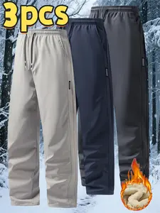 Men's Fleece-Lined Sports Pants 3PCS - Upgraded Version Autumn Winter Waistband Fleece Long Pants, Warm and Versatile Essential for Outdoor Running, Suitable for Daily Casual and Fitness Training Gym Sportswear Bottoms Skinny Sportswear