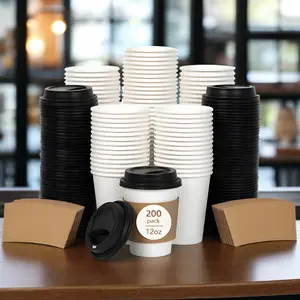 200-Pack 12oz Disposable Coffee Cups with Lids - Durable Paper, Perfect for Hot and Cold Beverages, Ideal for Office or Home Use, Bulk Packaging for Easy Portability