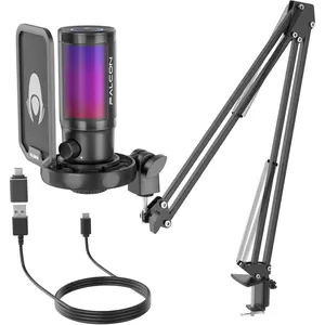 Gaming Microphone for PC , USB Streaming Condenser Mic Kit with RGB, Quick Mute,  Knob, Boom Arm Stand, Pop Filter for Podcasts YouTube F8S