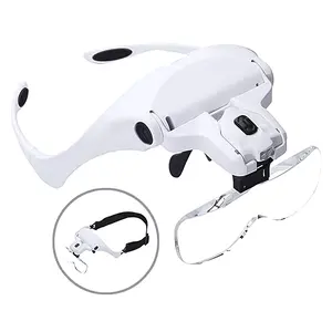 Head Mount Magnifying Glass with LED Light, 5 Interchangeable Lenses Hands Free Headband Magnifier for Jewelry Making, Watch Repair, Crafts, Reading, Model Building