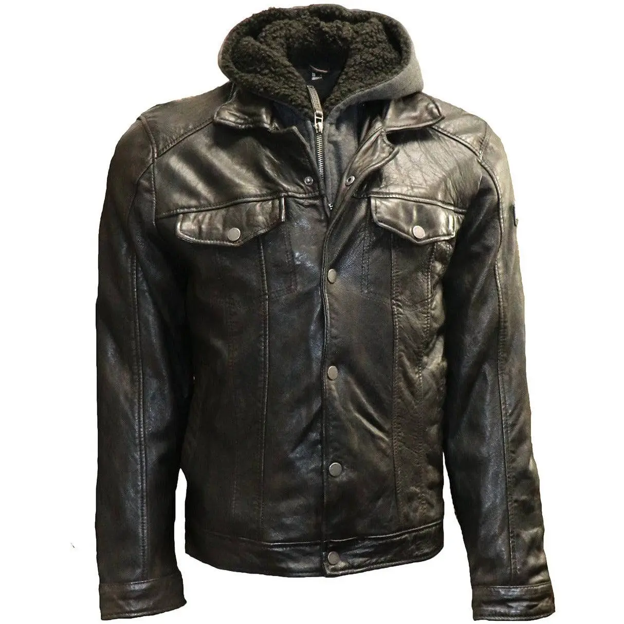Mauritius Men's Trucker Genuine Leather Jacket with Hood Mauritius Men's Trucker Genuine Leather Jacket with Hood