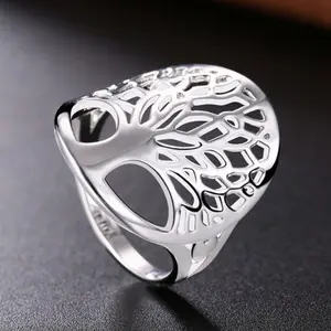 Sterling Silver 925 Curved Tree of Life Ring for Women, Fashion Jewelry for Birthday Party, Gift Accessories, Daily Wear